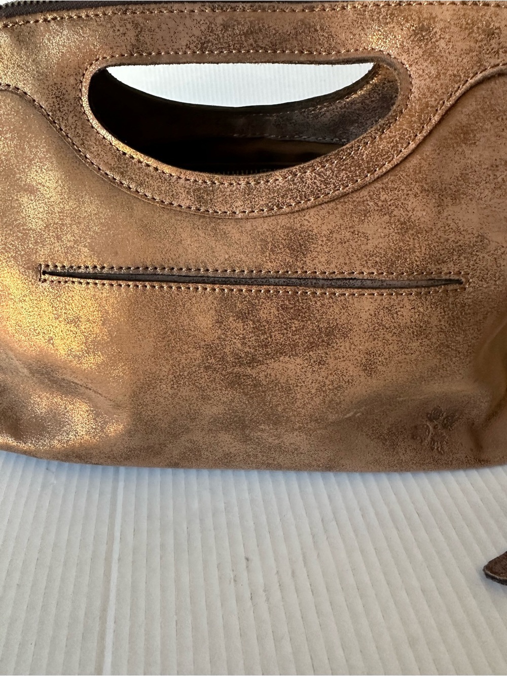 Patricia Nash Leather Braided Clutch CutOut Satchel Crossbody Strap Bronze Brown - Picture 2 of 11